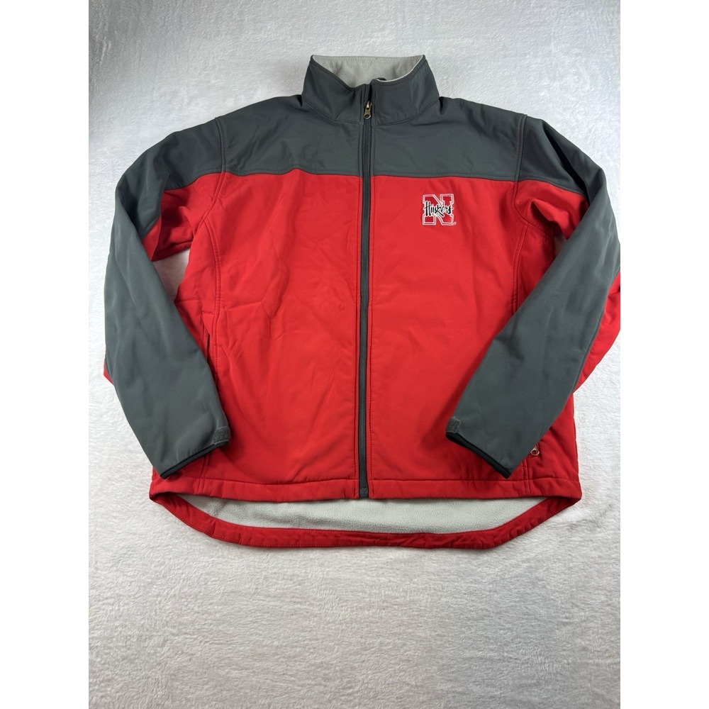NCAA Nebraska Huskers Full Zip‎ Fleece Gray Red Jacket Men's Large